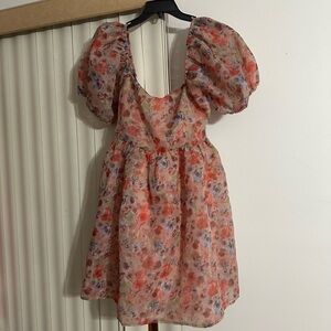 Sugar Thrillz - Puffy Sleeved Pink Floral Mini Dress - 2X